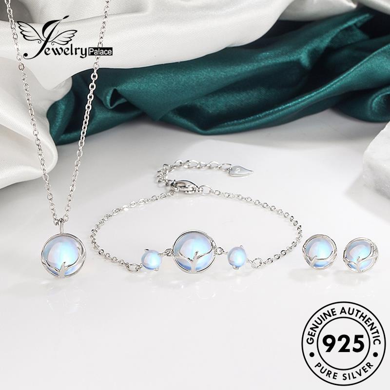 Jewelrypalace A Deer Opal Original Set925 Wanita Kalung Perak Mewah Dengan Lampu Emas S16