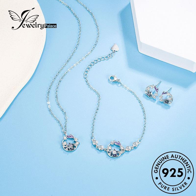 Jewelrypalace Wanita Set Ringan Asli925 Berlian Perak Whale Moissanite Kalung Mewah S24