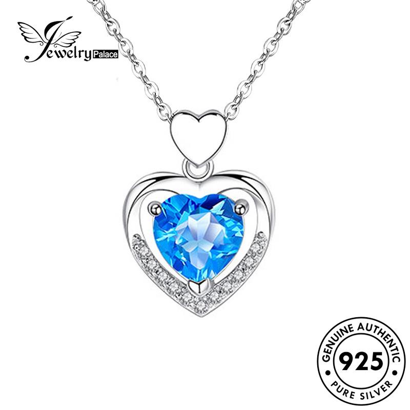 Jewelrypalace Bentuk Kalung Wanita Hati Perak Safir Set Asli925 S26