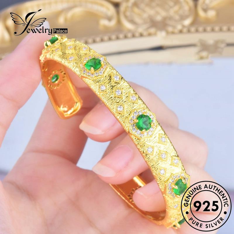 Jewelrypalace Ukir Perak Emas Asli Emerald925 Wanita Gelang Bertekstur B309