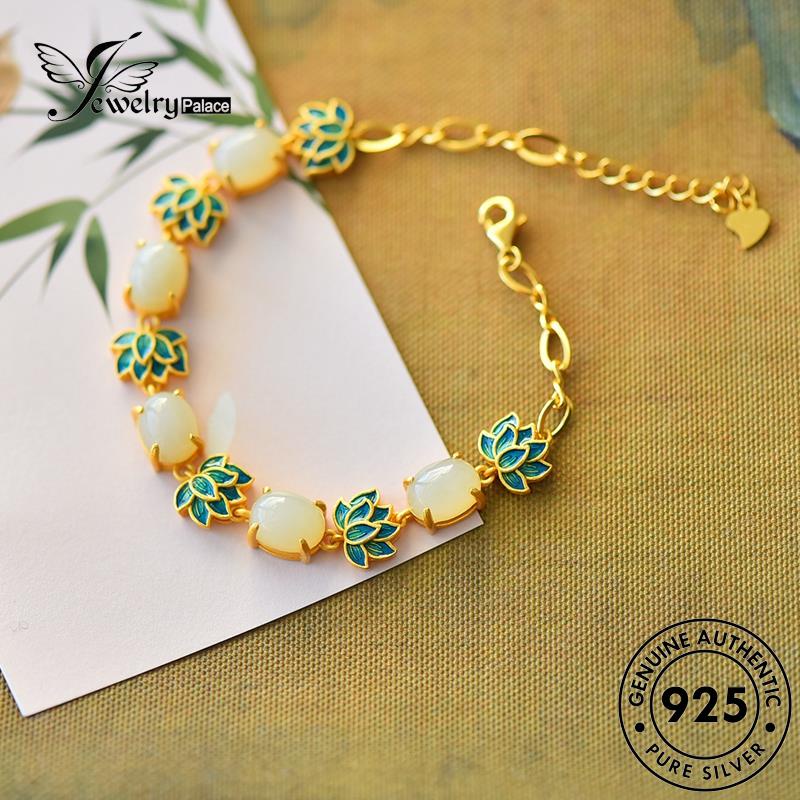 Jewelrypalace Enamel Perak Asli Wanita Lotus Gelang Giok925 B517