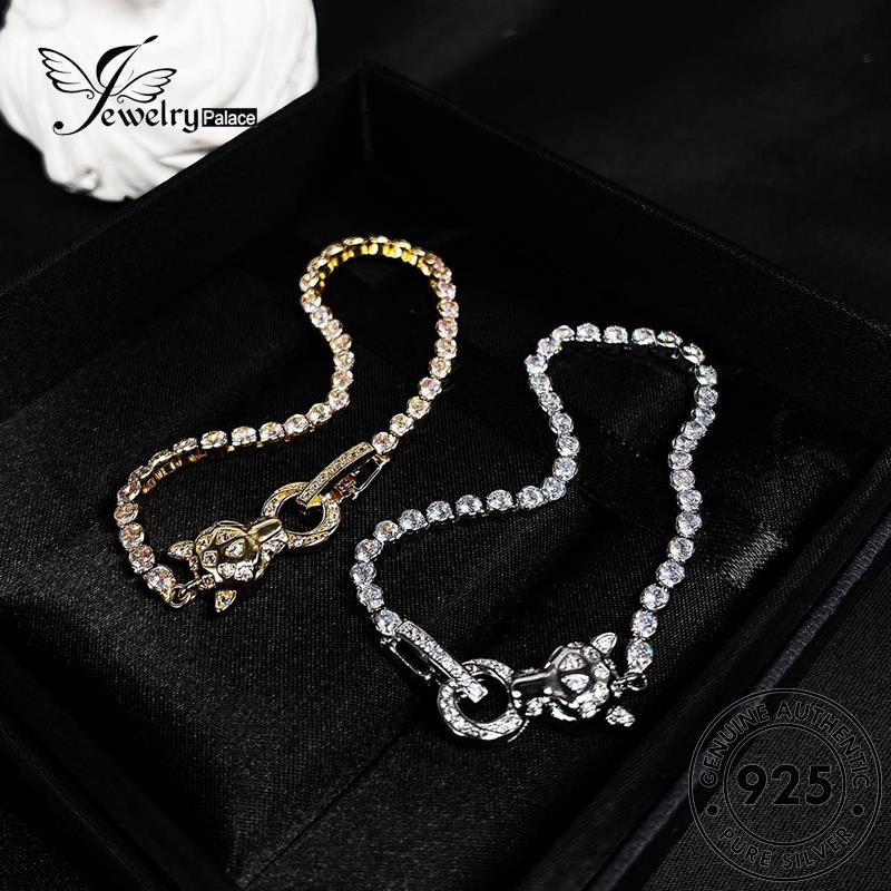 Jewelrypalace Asli925 Kepala Berlian Leopard Gelang Emas Moissanite Perak Wanita B533