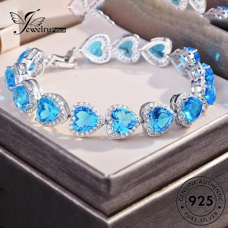 Jewelrypalace Asli925 Gelang Sapphire Hati Mewah Ocean Perak Wanita B535