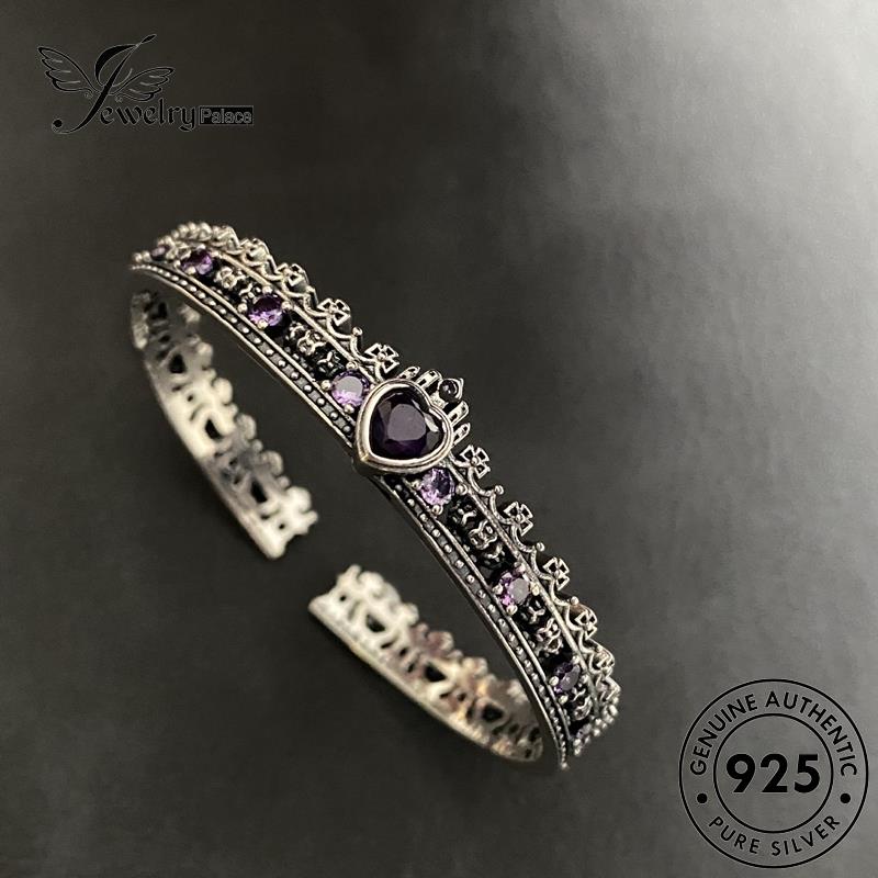 Jewelrypalace925 Mahkota Amethyst Asli Gelang Wanita Perak Vintage B577