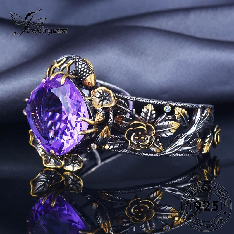 Jewelrypalace Gelang Vintage Wanita925 Bunga Mawar Perak Asli Amethyst B594