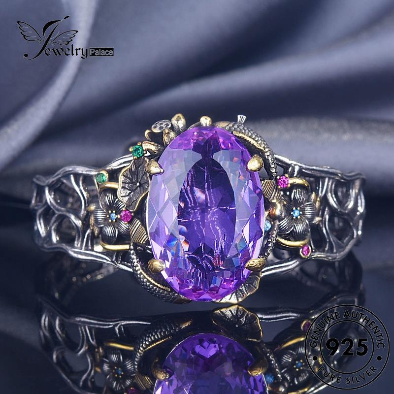 Jewelrypalace Hollow Asli925 Pisces Lotus Amethyst Wanita Bermain Gelang Perak B595