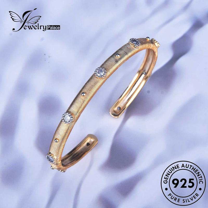 Jewelrypalace Gelang Emas Moissanite Perak Wanita925 Retro Asli Berlian Disikat B559