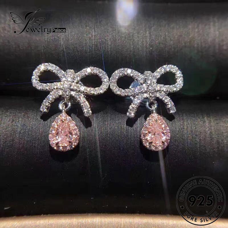 Jewelrypalace Wanita Bow Pink Anting Perak925 Berlian Ikat Stud Kristal Asli E151