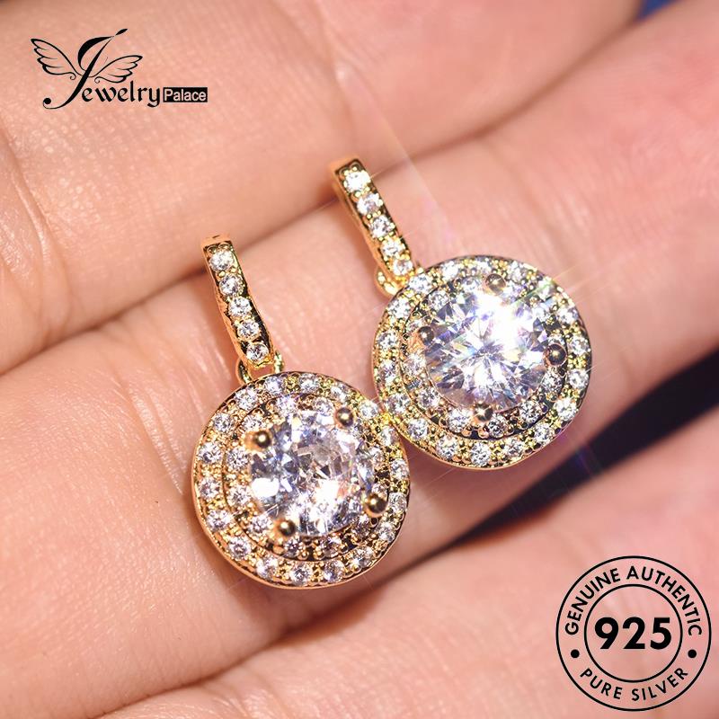 Jewelrypalace Emas Asli925 Berlian Moissanite Wanita Anting Perak Stud Bulat E164