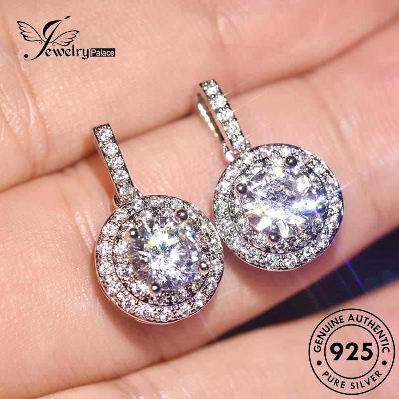 Jewelrypalace Emas Asli925 Berlian Moissanite Wanita Anting Perak Stud Bulat E164