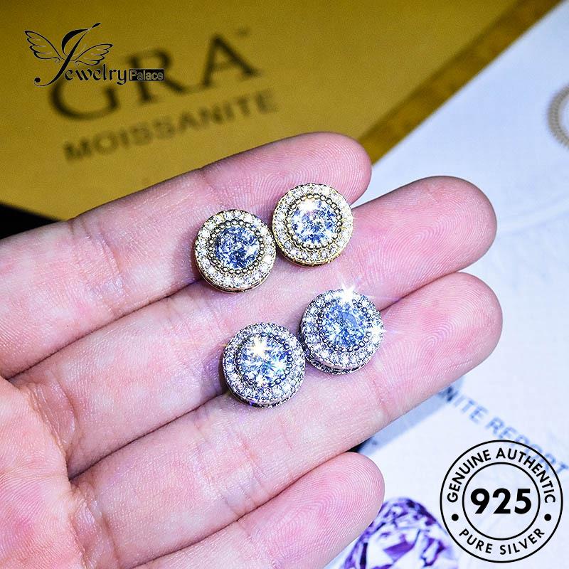 Jewelrypalace Stud Emas Asli Bulat Moissanite Berlian925 Perak Wanita Anting E34