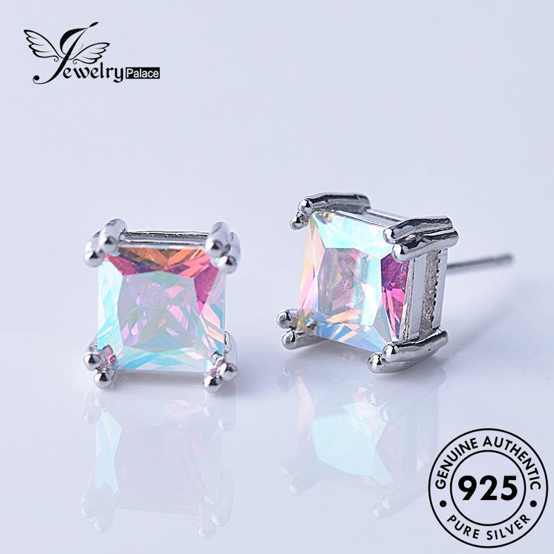 Jewelrypalace Anting Perak Moissanite Tusuk Wanita Square Berlian Asli925 E334