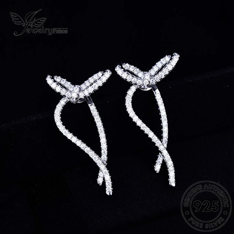 Jewelrypalace Moissanite925 Wanita Emas Anting Busur Berlian Perak Asli Stud Tie E798