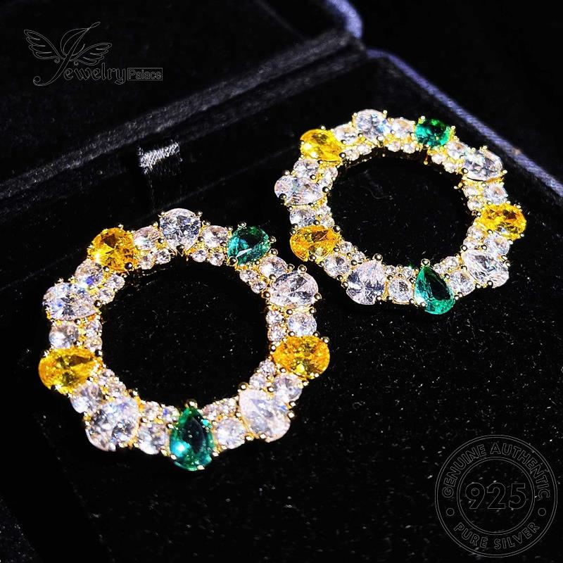 Jewelrypalace Asli Tusuk Perak Moissanite Lingkaran Emas Wanita Anting Berlian925 E809