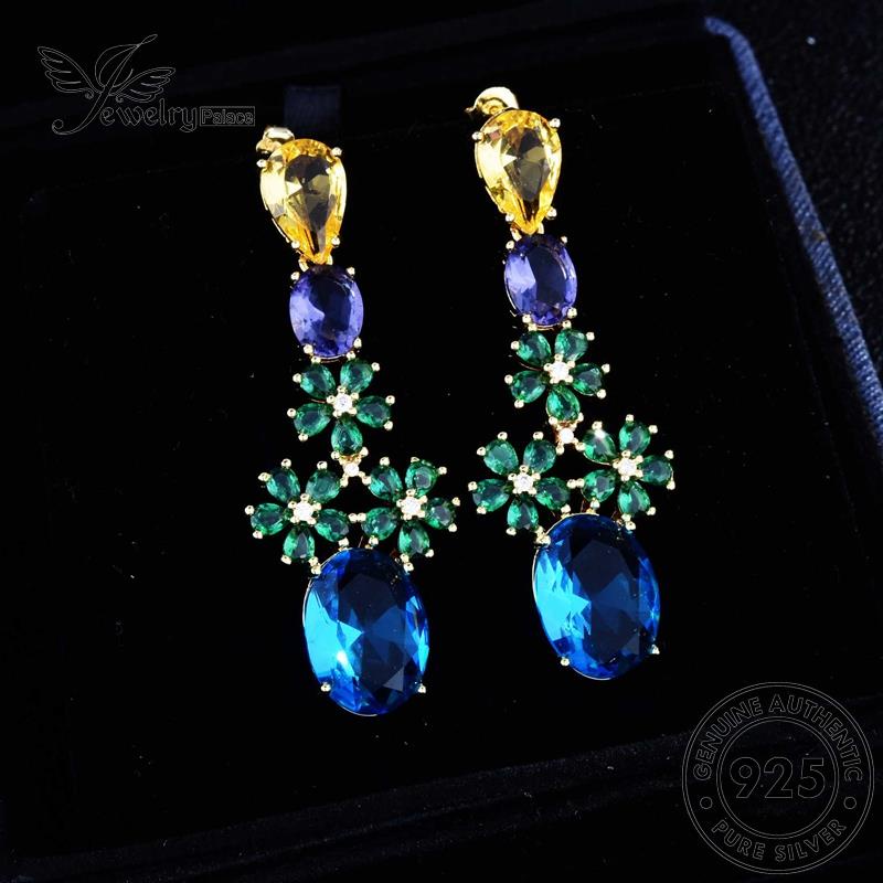 Jewelrypalace Bunga Perak Asli Stud Sapphire Anting Wanita The925 E812