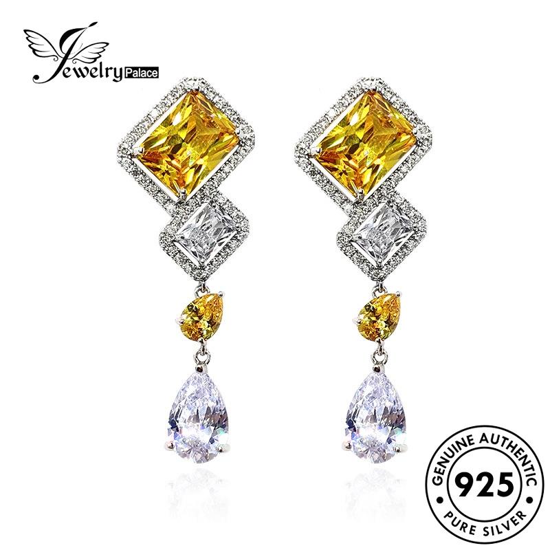 Jewelrypalace Anting Citrine Square Perak Wanita Asli925 Stud E821