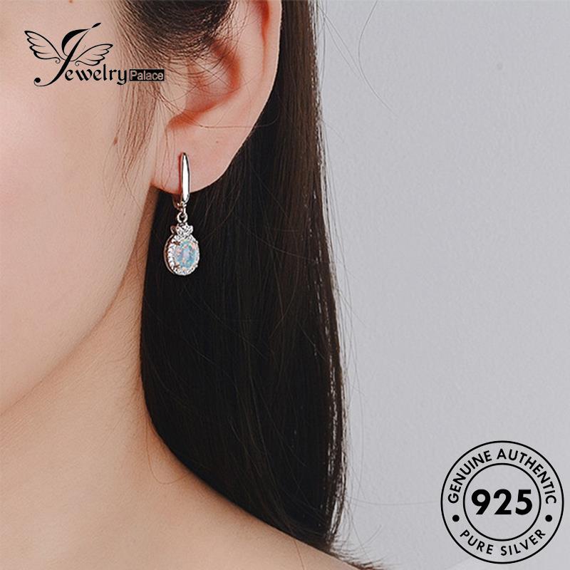 Jewelrypalace Anting Hoop Oval Opal Asli Wanita Bentuk Perak925 E702