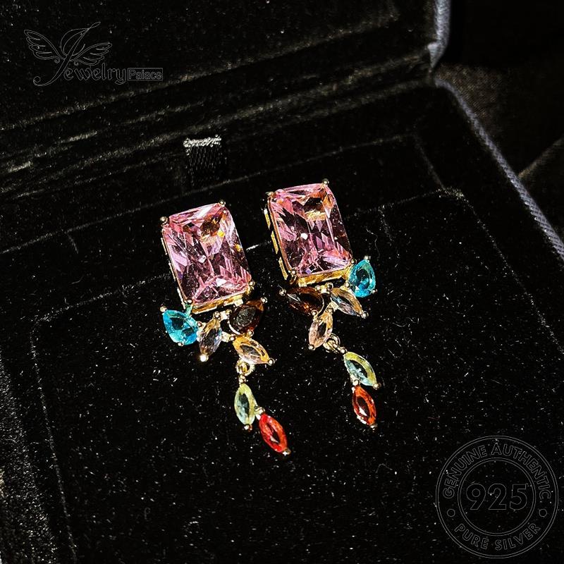 Jewelrypalace Berlian Pink Geometris Stud Wanita Anting Emas925 Perak Tidak Teratur Kristal Asli E843