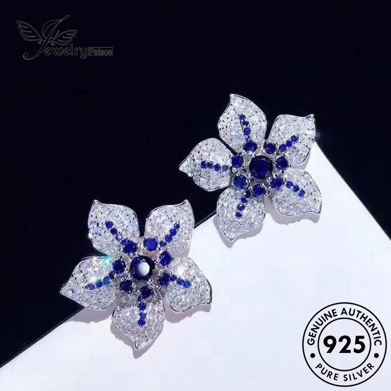 Jewelrypalace Sapphire Kelopak Perak Wanita Anting Asli925 Stud E860