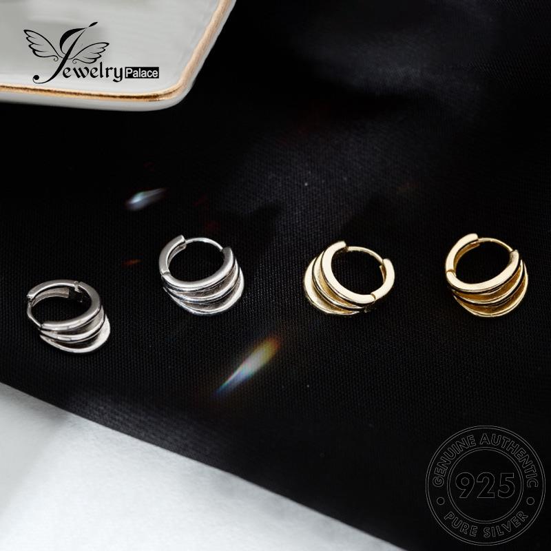 Jewelrypalace Perak Asli Anting Tiga Wanita Gold Rings Hoop925 E897