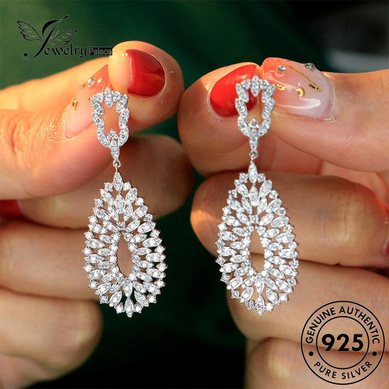 Jewelrypalace Berlian Asli Anting925 Moissanite Perak Stud Drop Shape Wanita E902