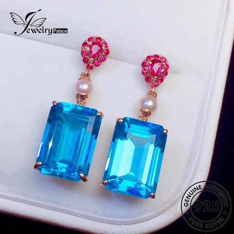 Jewelrypalace Anting Persegi Asli Sapphire Stud Gold Wanita Perak925 E936