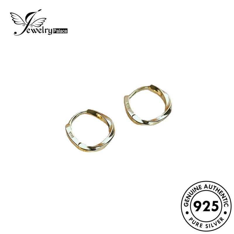 Tempat Perhiasan Wanita Emas Asli925 Anting Hoop Distorsi Perak E985