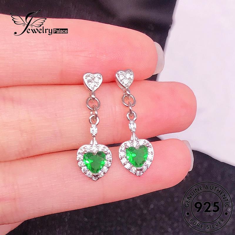 Jewelrypalace Anting Tusuk Perak925 Emerald Asli Love Wanita E1036