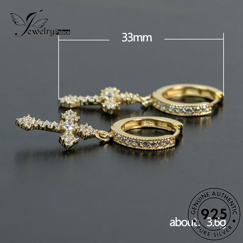 Jewelrypalace Emas Moissanite Anting Pria Silang Hoop Berlian Asli Perak925 E1026