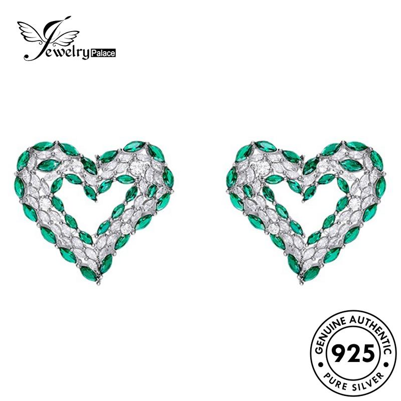 Jewelrypalace Asli Wanita Anting Tusuk Perak925 Emerald Love E1070