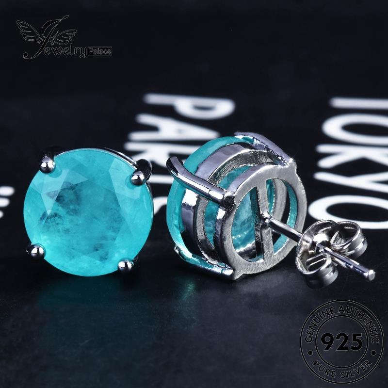 Jewelrypalace Anting Tusuk Aquamarine Perak Wanita Asli Bulat925 E1074