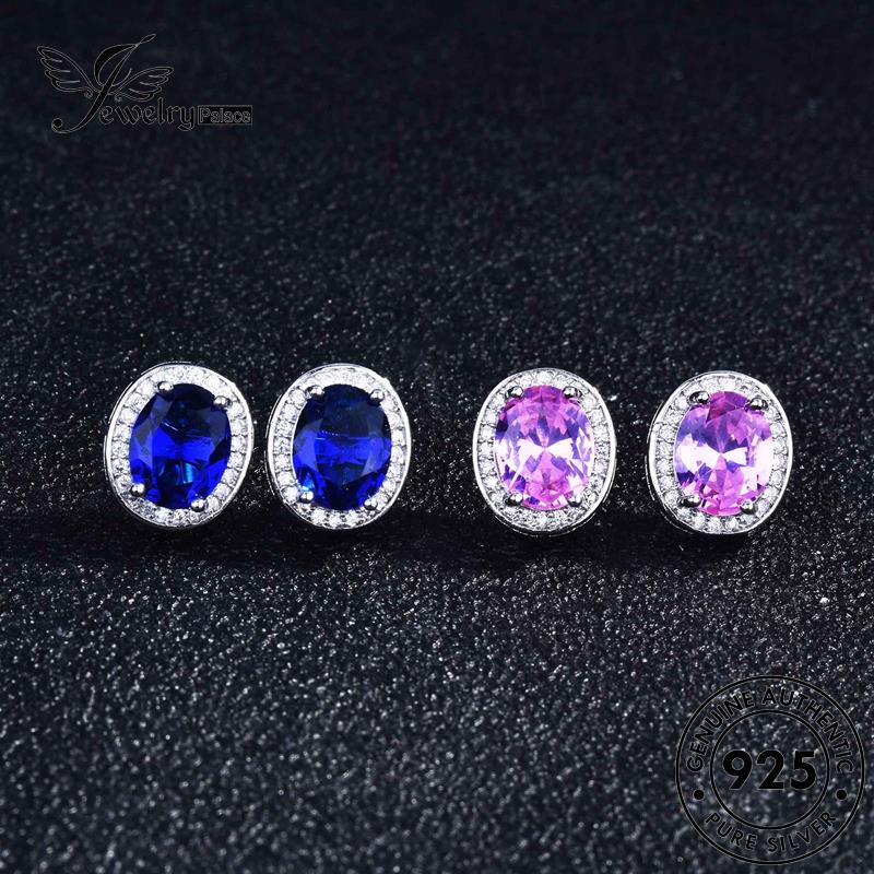 Jewelrypalace Anting Pink Asli Wanita Oval Tusuk Berlian925 Perak Kristal E1077