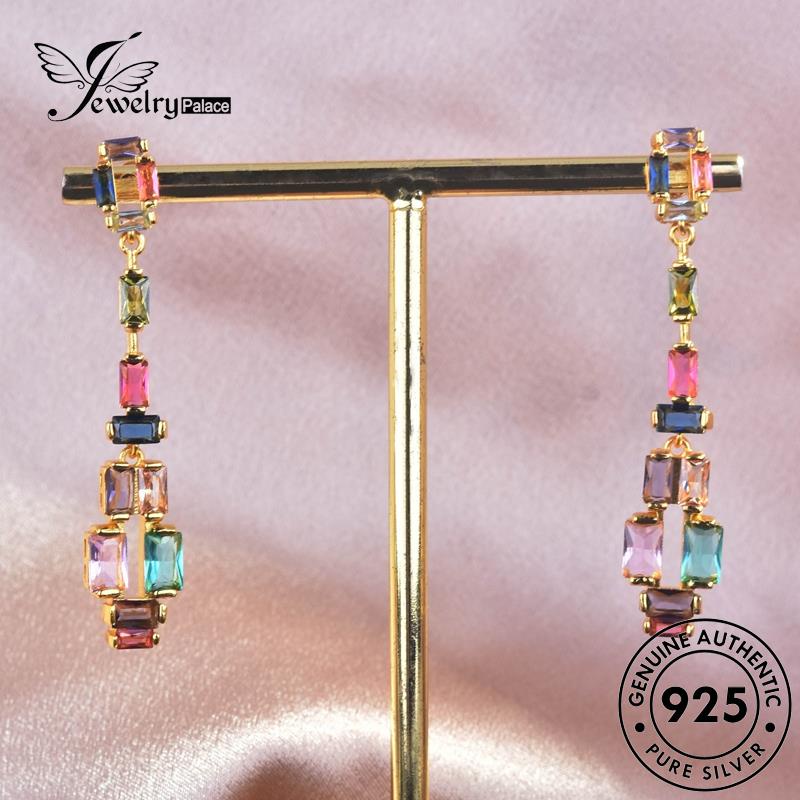Jewelrypalace Wanita Anting Sapphire Tusuk Persegi Perak925Kolom Asli E1082