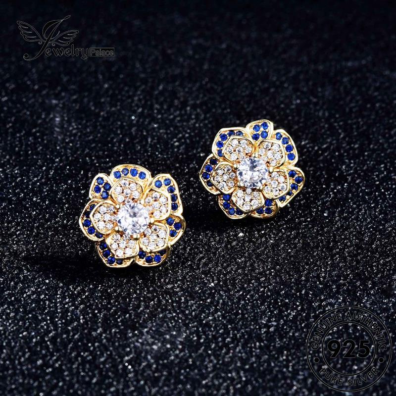 Jewelrypalace Perak Wanita Multi-Layer Bunga925 Anting Emas Stud Moissanite Berlian Asli E1088