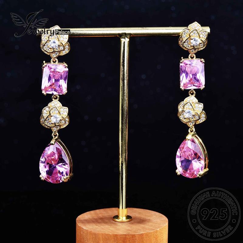 Jewelrypalace Anting Perak925 Camelia Berlian Tusuk Wanita Kristal Pink Asli E1103