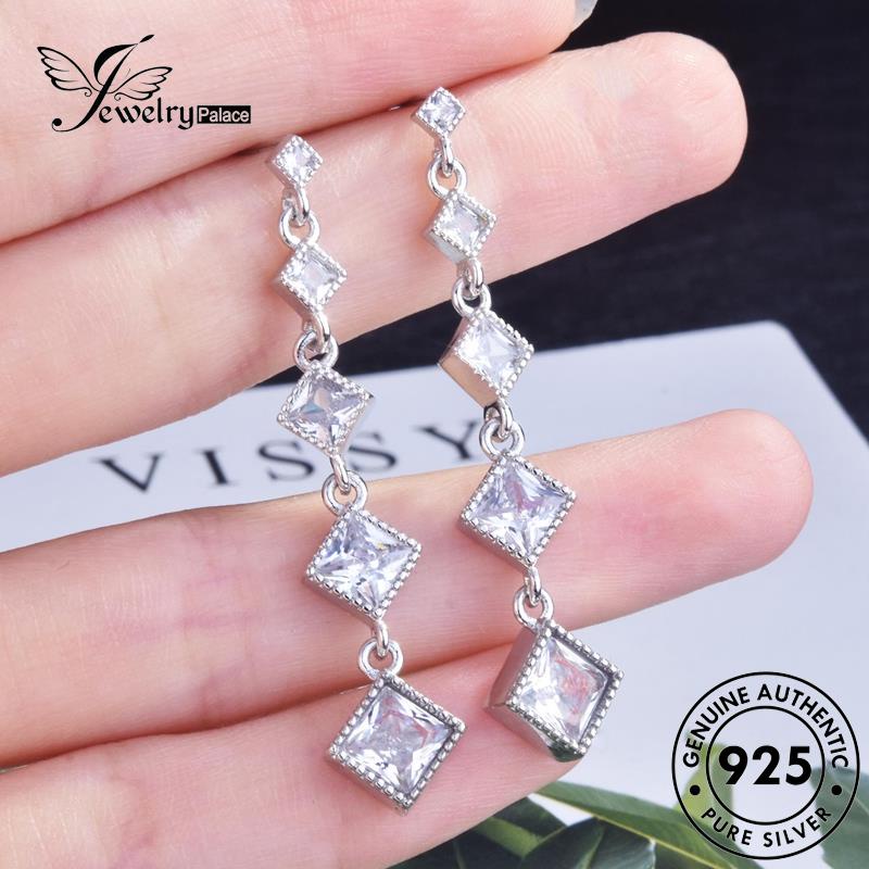 Jewelrypalace Stud Wanita Asli Anting925 Moissanite Persegi Berlian Perak E1061