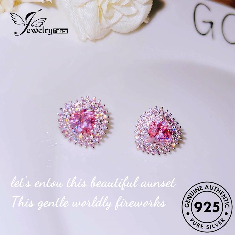 Tempat Perhiasan Wanita Asli Perak Love925 Pink Berlian Anting Tusuk Kristal E1149