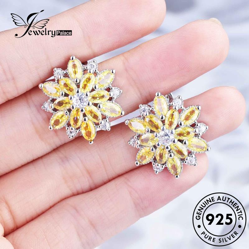 Jewelrypalace Citrine Stud925 Wanita Asli Silver Anting Daisy Bunga E1109