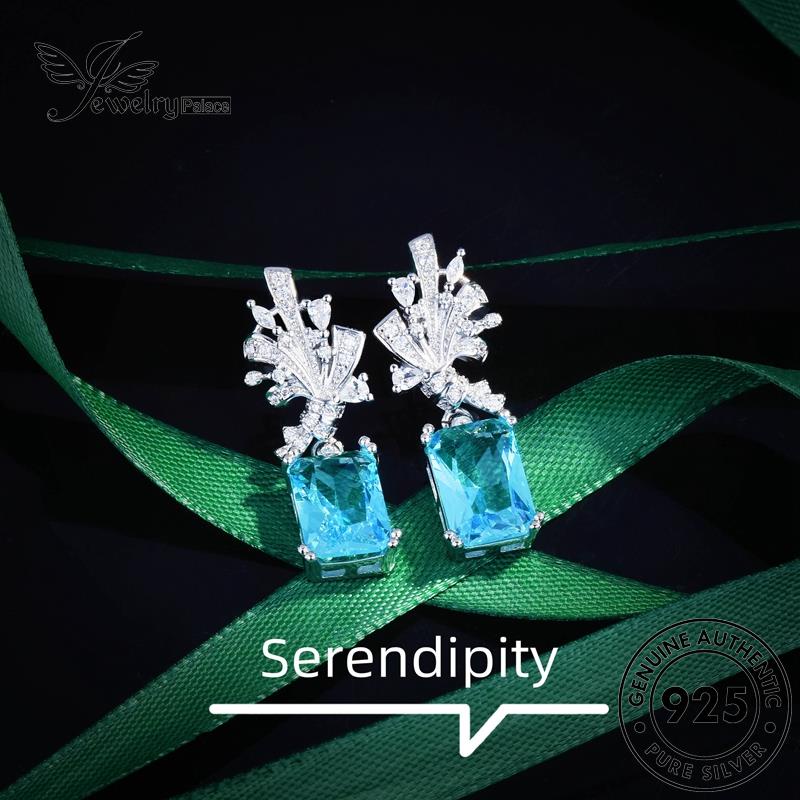 Jewelrypalace Column Square Anting Tusuk Asli925 Wanita Perak Aquamarine E1189