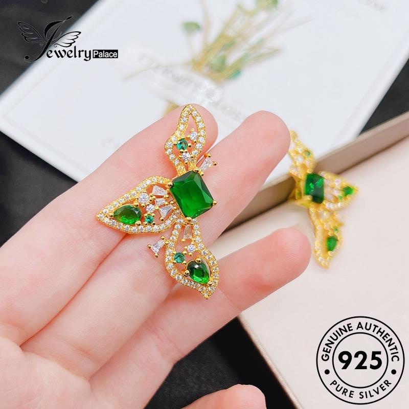 Jewelrypalace Anting Asli Dasi Kupu Stud Wanita Emerald Perak925 Gold E1166