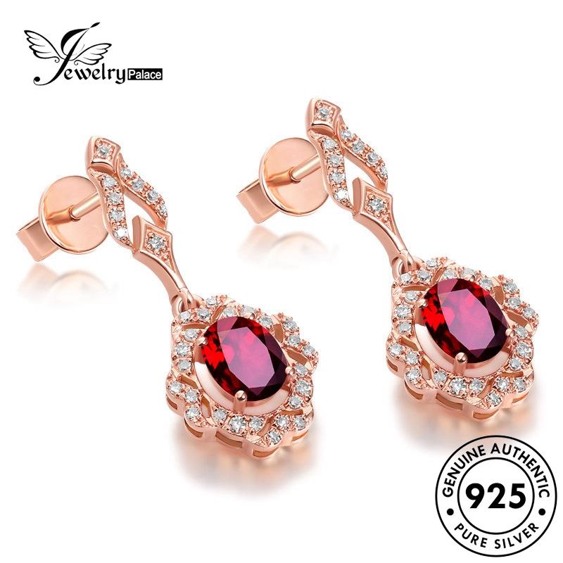 Perhiasantempat Wanita Anting Tusuk925 Asli Ruby Perak Oval Gold E1224