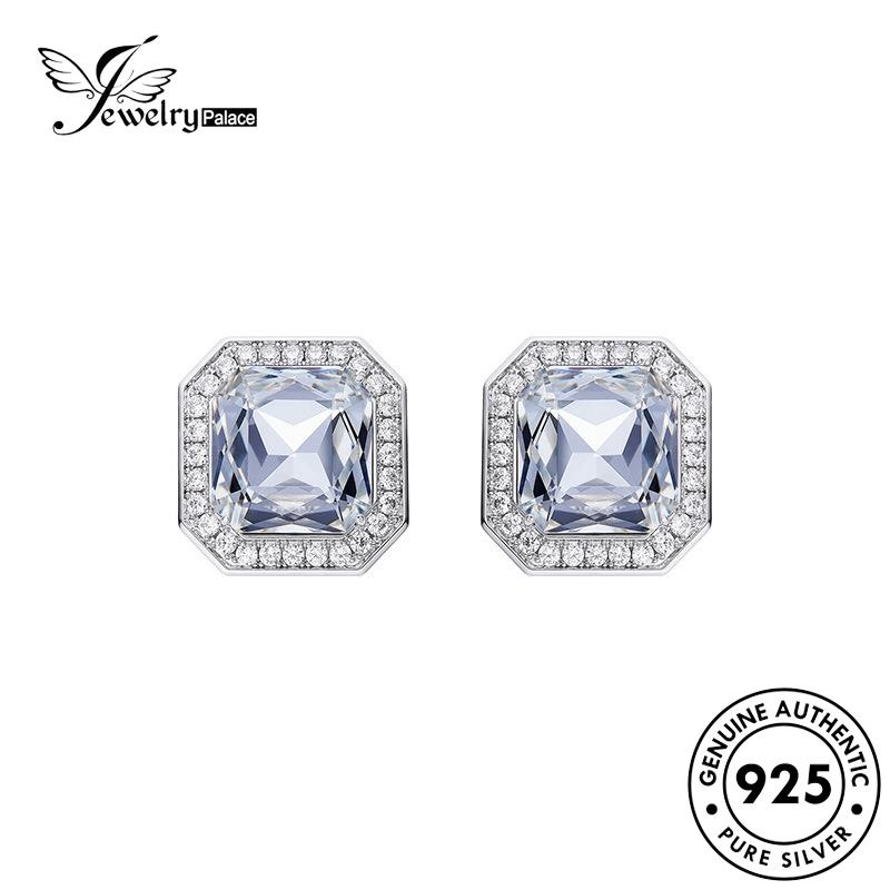 Jewelrypalace Anting Asli925 Stud Wanita Berlian Kotak Moissanite Perak E1240