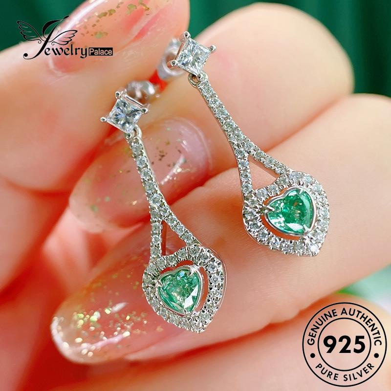 Jewelrypalace925 Anting Perak Tusuk Zamrud Asli Love Wanita E1279