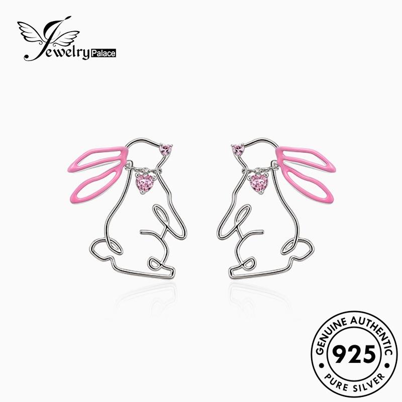 Jewelrypalace Berlian Asli Wanita Anting Tusuk Perak925 Kristal Pink Rabbit E1282