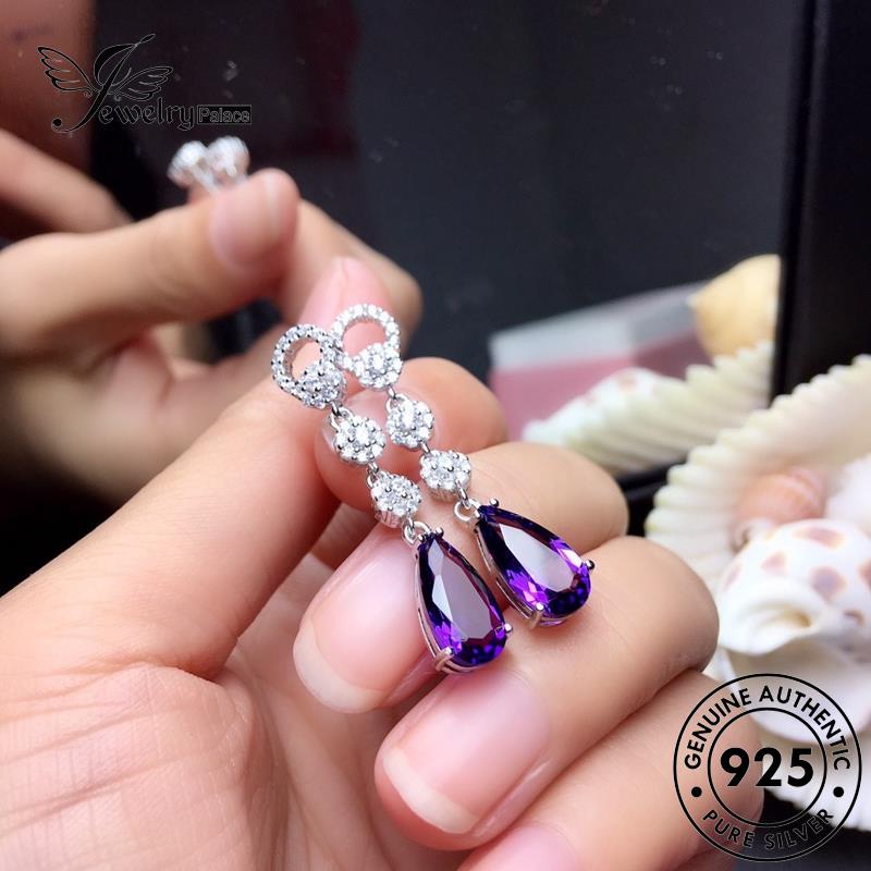 Jewelrypalace Wanita Pear Stud Bentuk Asli925 Anting Perak Amethyst E1293