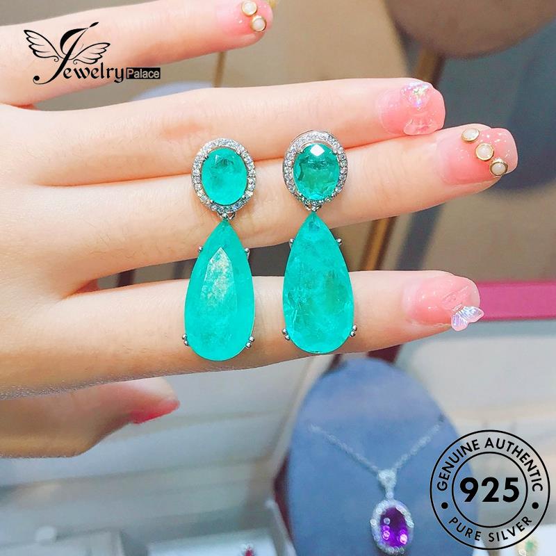 Jewelrypalace Bentuk Anting Perak Emerald Pear Wanita Asli925 Stud E1297