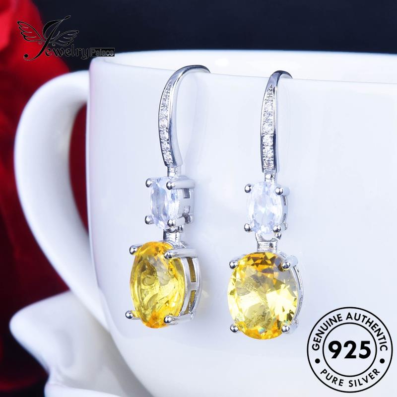 Tempat Perhiasan Wanita925 Stud Silver Anting Citrine Asli Oval E1254