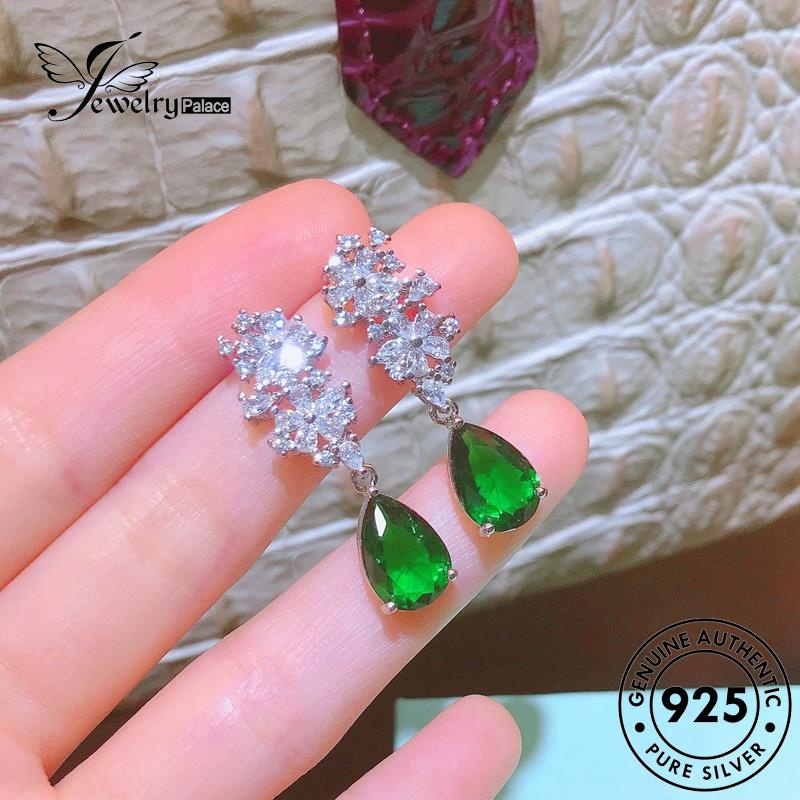 Jewelrypalace Anting Tusuk Bentuk Perak925 Wanita Drop Asli Emerald E1263