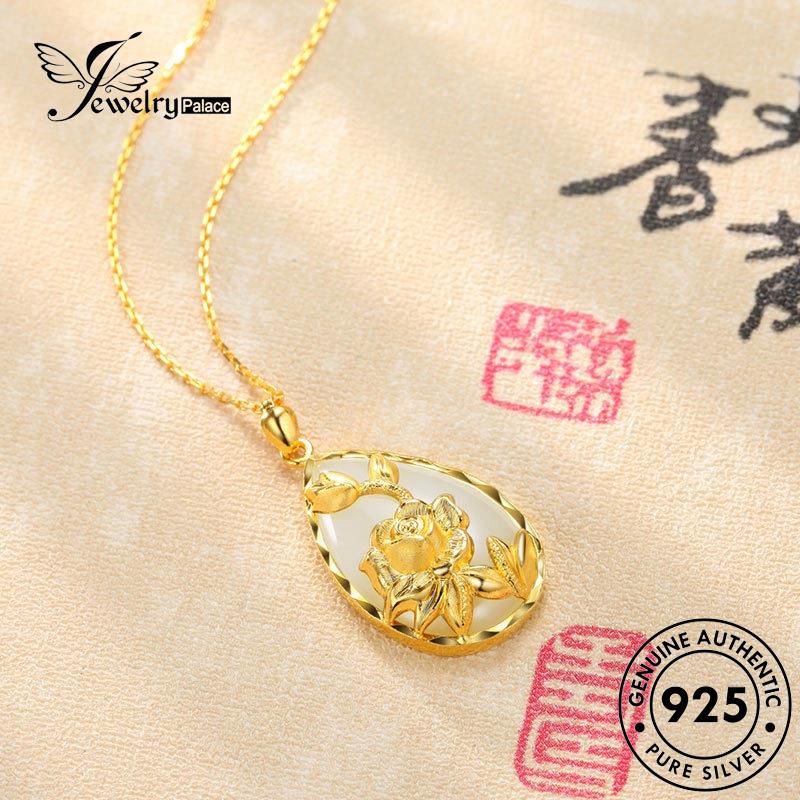 Jewelrypalace925 Kalung Wanita Lotus Perak Asli Fashion Giok N196