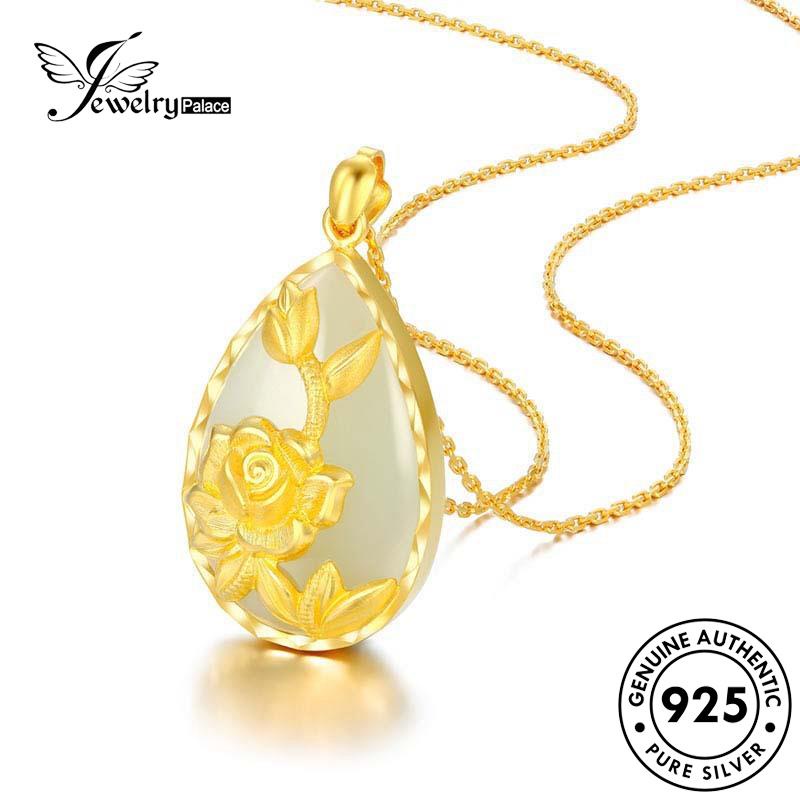 Jewelrypalace925 Kalung Wanita Lotus Perak Asli Fashion Giok N196